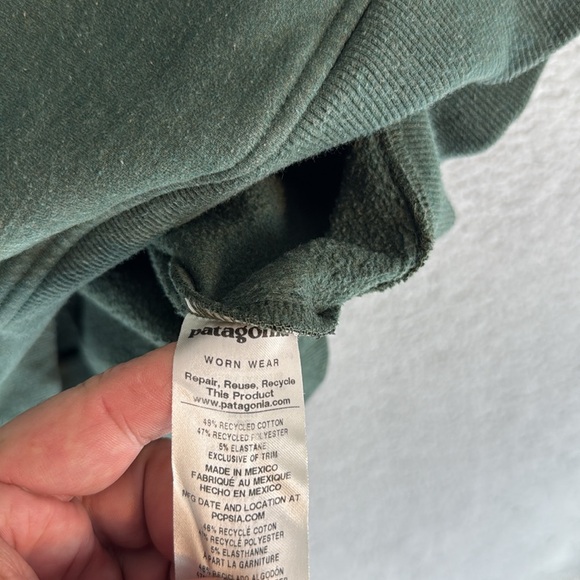 Patagonia Buffalo graphic Men's Large Green long sleeve Hoodie kangaroo pocket - Picture 9 of 13